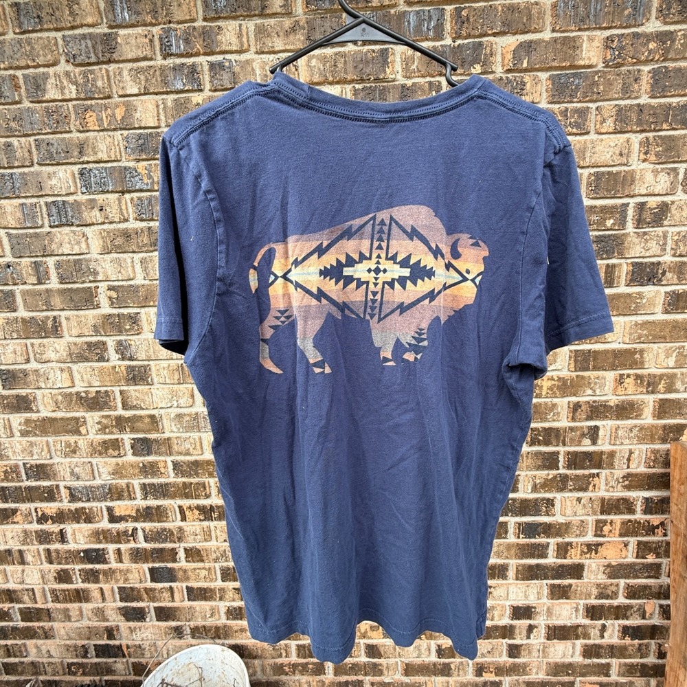Pendleton Graphic T-Shirt Large Blue Excellent Bison Southwestern Print